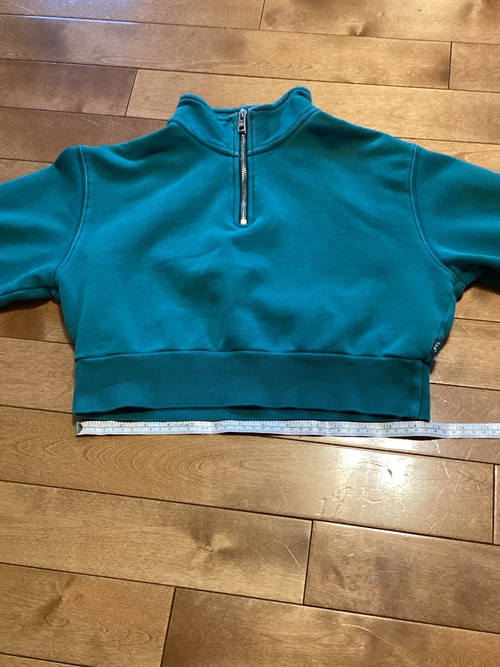 TNA Cropped Half-Zip Sweatshirt in Teal Green - Picture 3 of 8